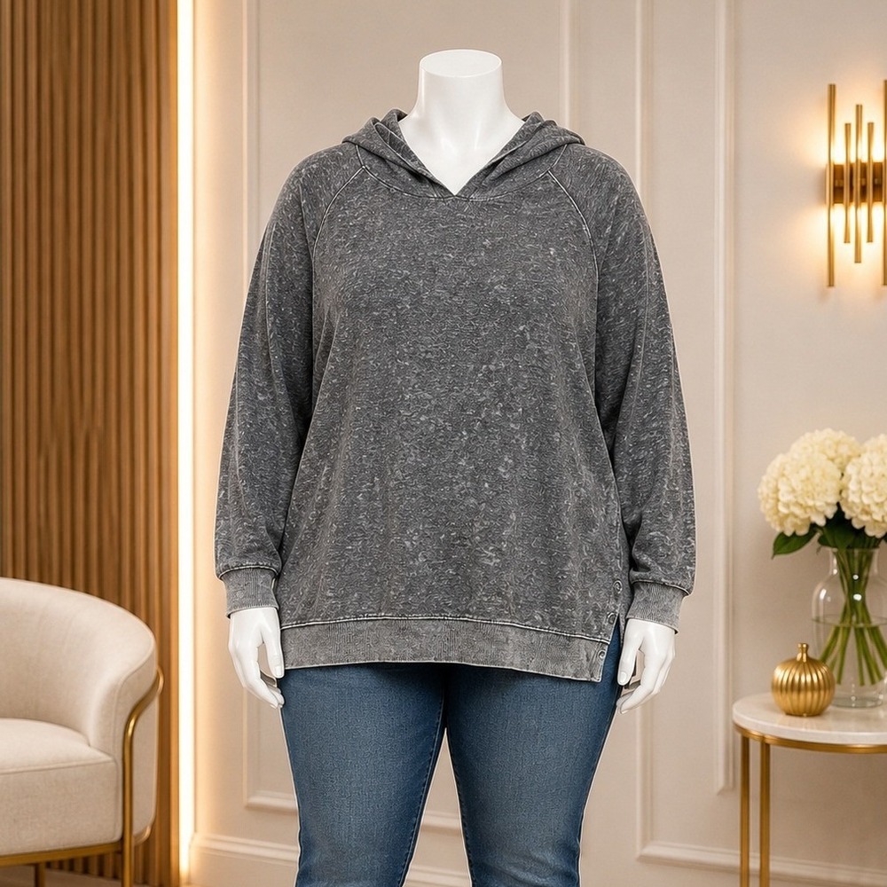 Torrid Womens Hoodie Gray Acid Wash Side Button Relaxed Fit Size 4